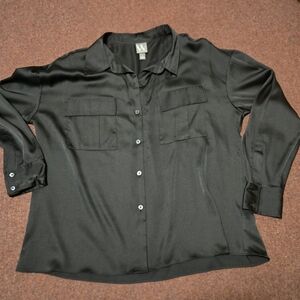 Worthington Black Satin Look Blouse Size Large